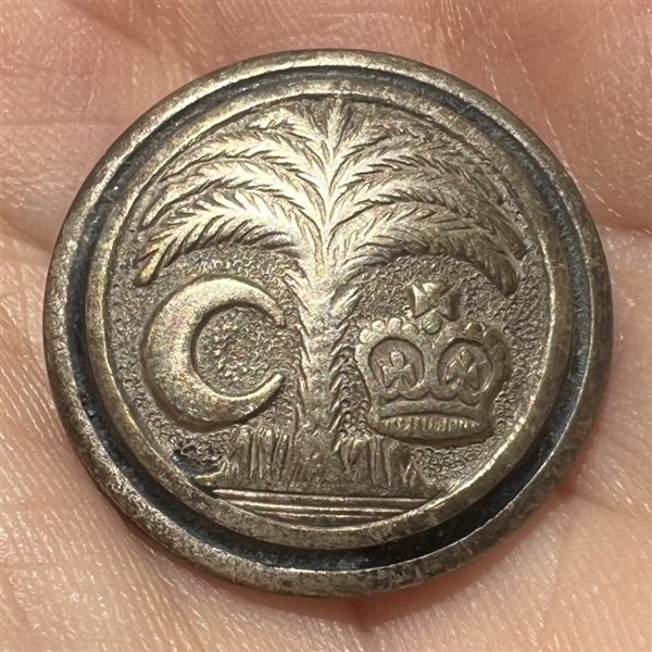 Deccan silver button of palm tree, moon and crown.