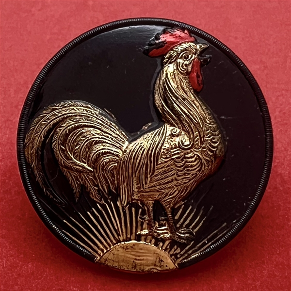 Extra large black glass button of a rooster.