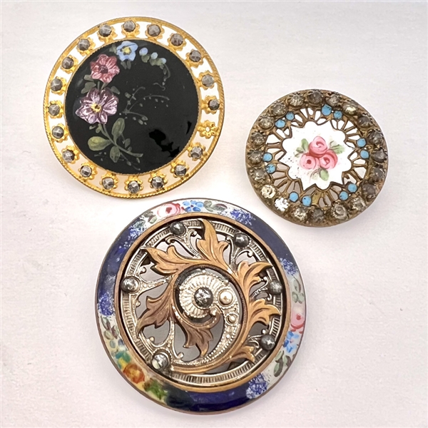 Three 19th - 20th c. Enamel buttons.