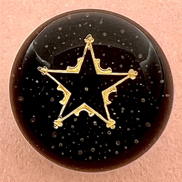 John Gooderham black gold foil star glass paperweight studio button.