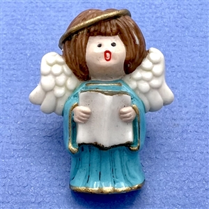 Realistic singing angel Jasperware studio button by Stella Rzanski. 