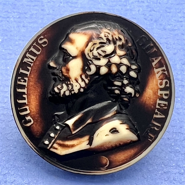 SCARCE type of molded casein button of William Shakespeare.