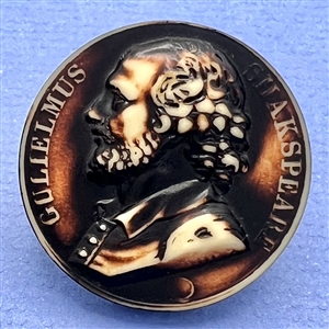 SCARCE type of molded casein button of William Shakespeare.