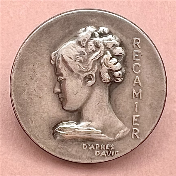 White metal button of Madame Récamier from painting by David.