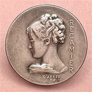 White metal button of Madame Récamier from painting by David.