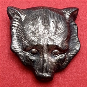 Black glass with cone shank button of realistic fox or bear head.