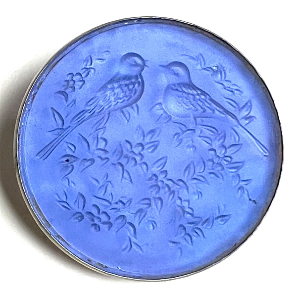 Glass in sterling silver studio button of doves by Phil Linley.