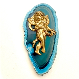 Extra large gemstone button with cherub.