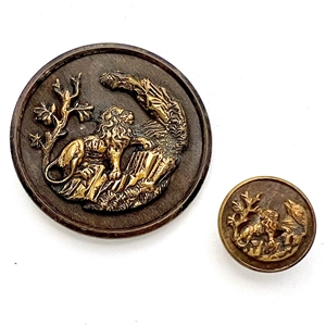 Two fable buttons of “Lion in a Lush Valley”.