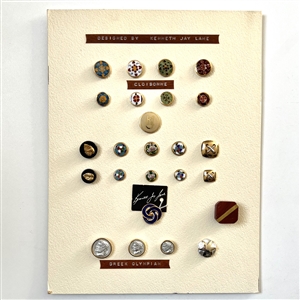 Card of twenty five buttons designed by Kenneth Jay Lane.