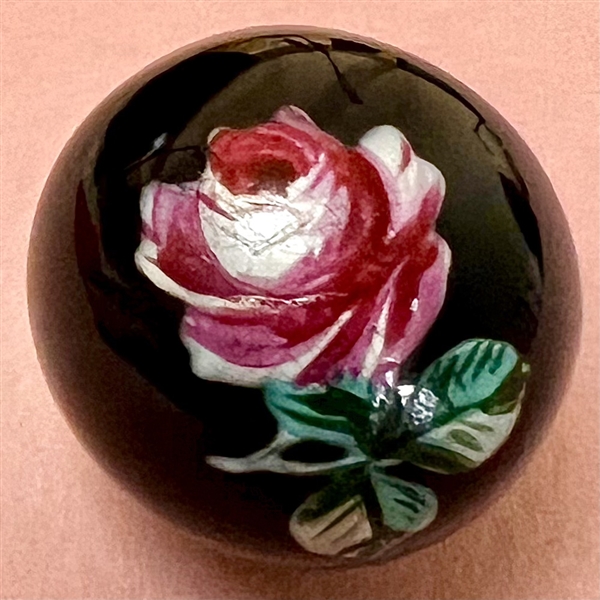 Ceramic ball button with painted rose.