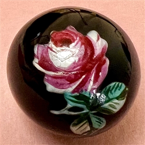 Ceramic ball button with painted rose.