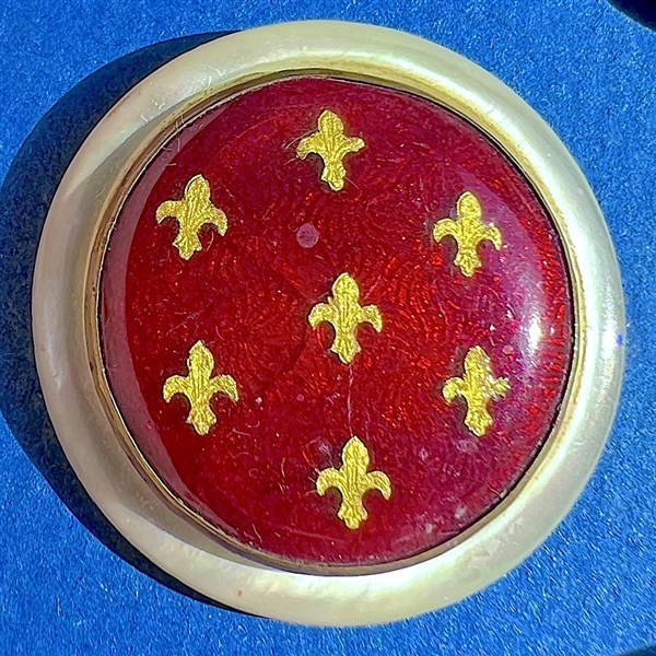 A 19th c. Pearl with Basse-taille enamel  and foil fleur-de-lys button. 