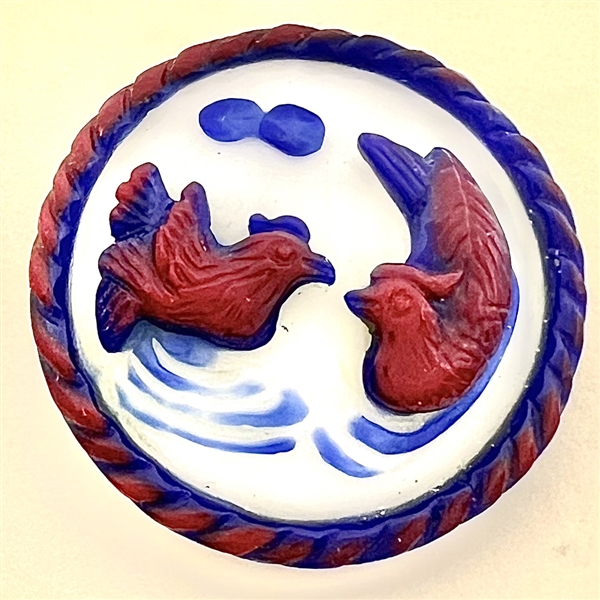 Large Chinese Peking glass button of two birds.