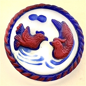 Large Chinese Peking glass button of two birds.