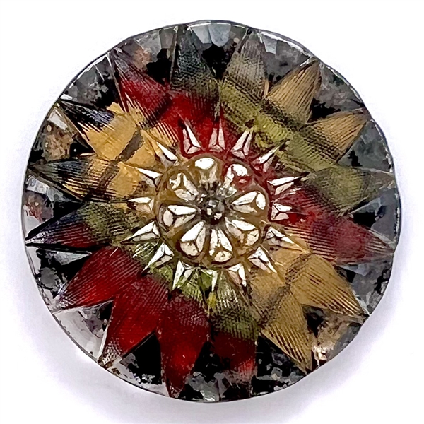 Bohemian Lacy glass button of a sunflower.