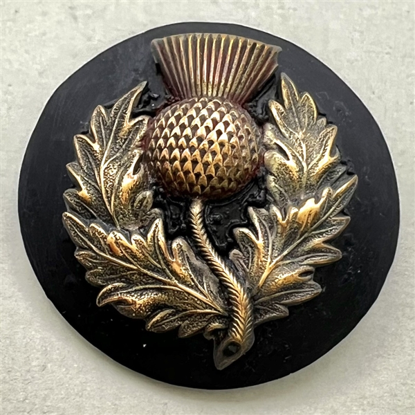 Brass thistle over plastic (?) button.