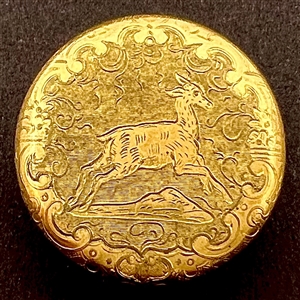 Gilded brass watchcase sporting button of a deer.