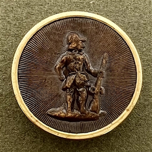 RARE French pressed paper sporting button of a hunter.