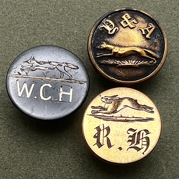 Three hunt club buttons with foxes.