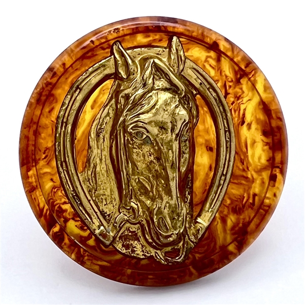 Vintage Bakelite button with horseshoe and horse head.