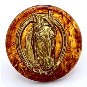 Vintage Bakelite button with horseshoe and horse head.