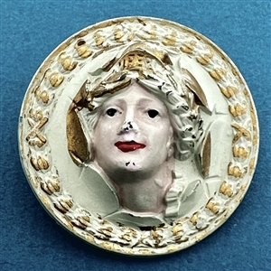 “Lady Liberty” Vintage painted plastic button.