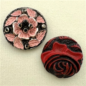 Two ANN painted and processed wood buttons of flowers. 