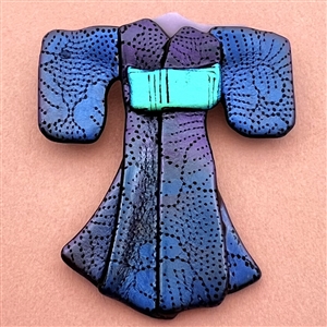 Kay Ferguson fused glass studio button of a kimono. 