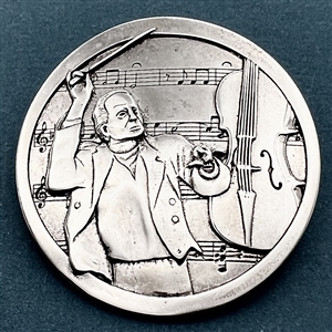 HUGE Battersea sterling silver show button of a conductor, cello and music.