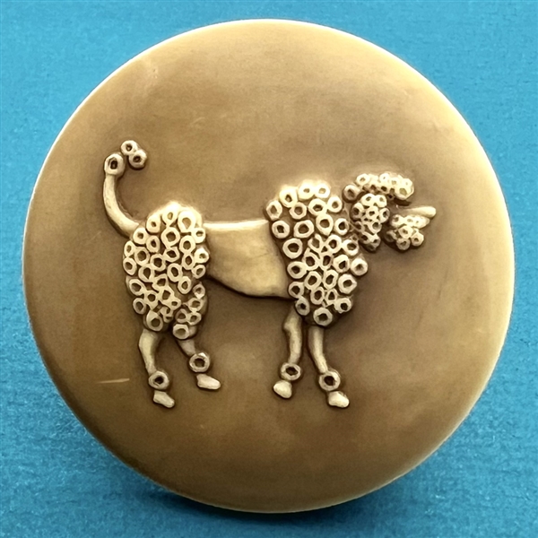 Huge Vintage celluloid button of a poodle.