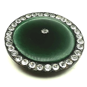 A 19th c. Green glass in silver button with pastes.