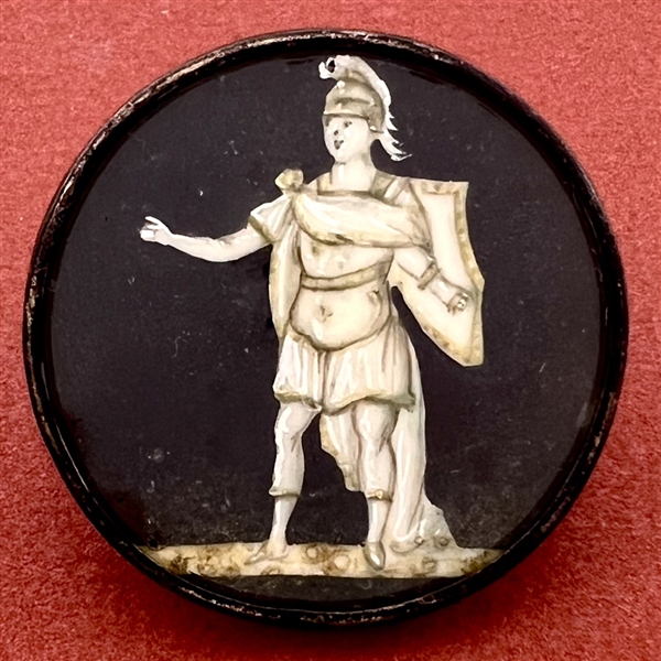 An 18th c. “en grisaille” painting of a Greek warrior button.