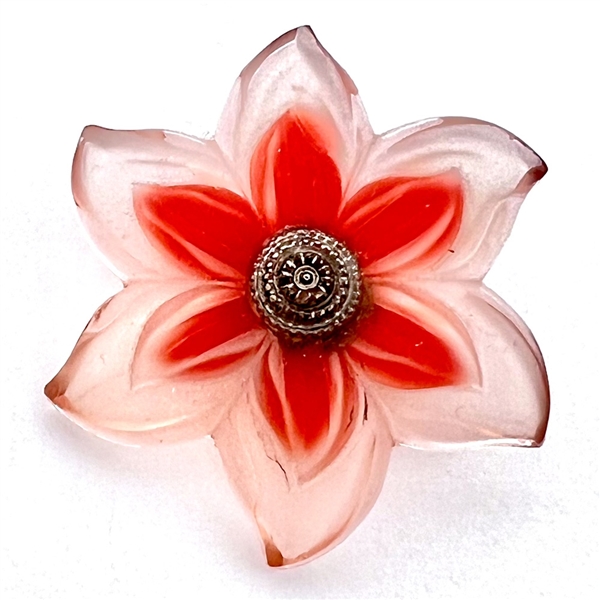 Large gorgeous realistic flower rosette shank glass button.