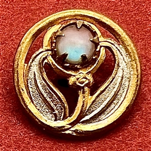 Saphiret glass in metal button - Art Nouveau.