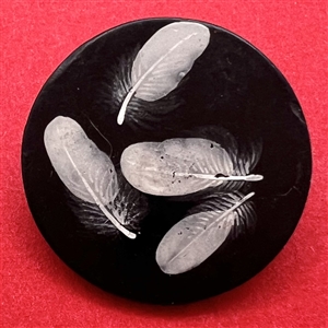 Late 18th c. painted lacquer button of four feathers.