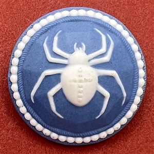 Orb weaver spider Jasperware studio button by Stella Rzanski.