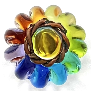 Stunning rainbow glass paperweight studio button by Mary Gaumond.