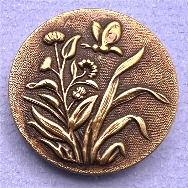 French tight button of plants with butterfly.