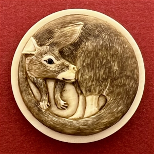 Carved natural material button of an Australian kangaroo.