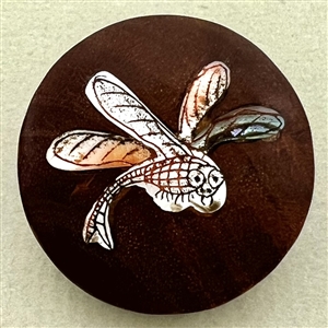 Shell inlay in boxwood of a dragonfly.