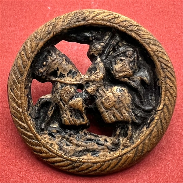 Burwood button of a knight on horseback.