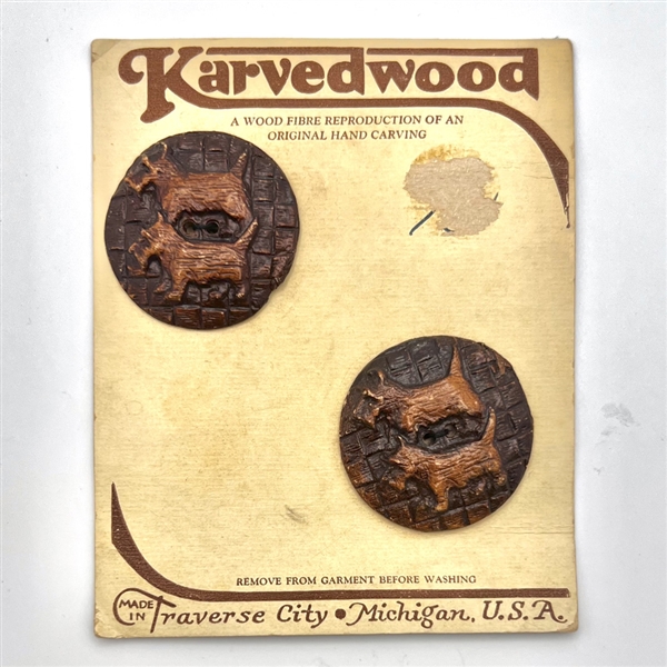 Two Burwood buttons of two scottie dogs on original sales card.