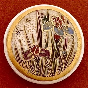 Satsuma button of iris with flying bugs.