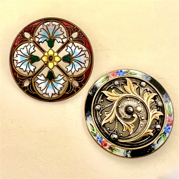 Two 19th c. buttons with enamel.