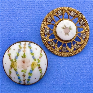 Two sweet 19th c. Porcelain buttons of flowers.