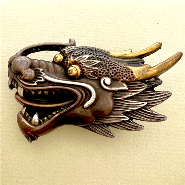 HUGE old heavy Shakudo buckle of a dragon’s head.