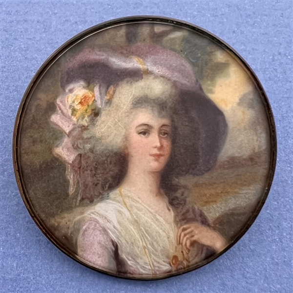 A 19th c. Lithograph under glass button of “Duchess of Devonshire.