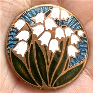 Phil Linley studio enamel button of Lily of the Valley flowers.