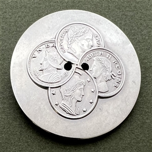 Coin-type white metal button.